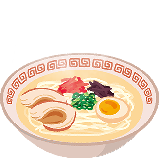 九州の地形を背景にラーメンのイラストが置かれている画像